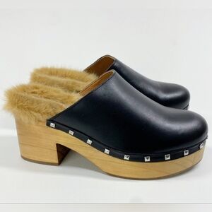 Steve Madden Brooklyn Leather Studded Platform Faux-Fur Clogs In Black Size 8.5
